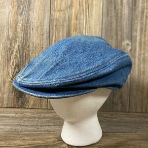Vtg 60s Union Made Distressed Denim Jean Newsboy Cabbie Hat Cap Blue Large USA